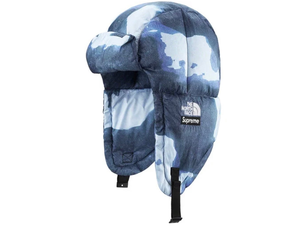 Supreme The North Face Bleached Denim Print Nuptse Jacket Blue